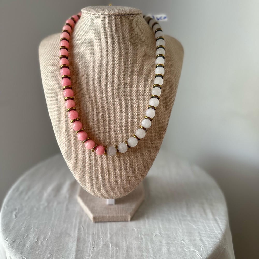 STRAWBERRY QUARTS LIGHT PINK QUART STATEMENT NECKLACE 19” - Picture 6 of 9